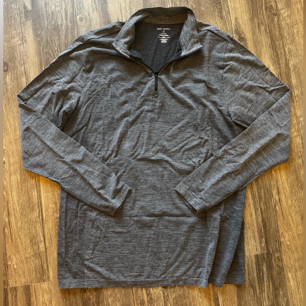 Hill City Men’s Large Gray Merino Wool Blend Quarter Zip Pullover